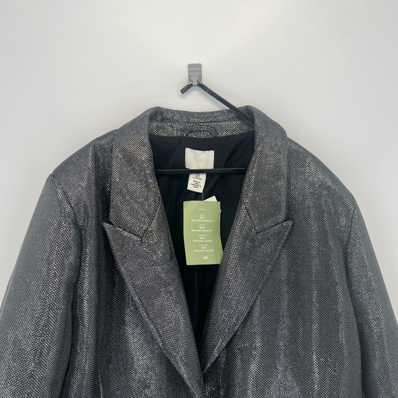 H&M Metallic Retro Shimmery Shiny Single Breasted Woven Blazer In Black Silver - Picture 1 of 10